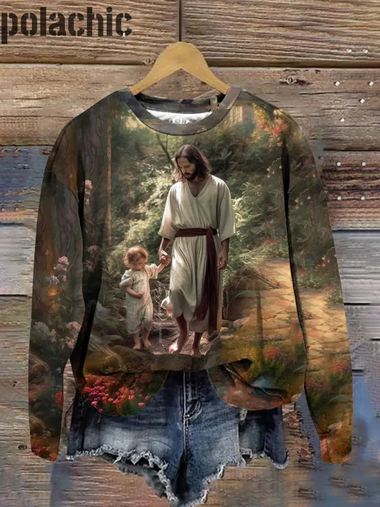 Jésus Art Print Sweat-Shirt Unisexe À Col Rond A / S Bestseller