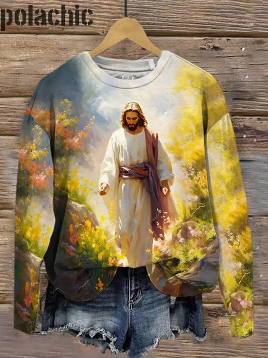 Jésus Art Print Sweat-Shirt Unisexe À Col Rond A / S Bestseller