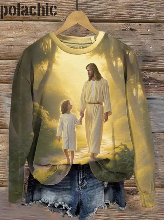 Jésus Art Print Sweat-Shirt Unisexe À Col Rond A / S Bestseller