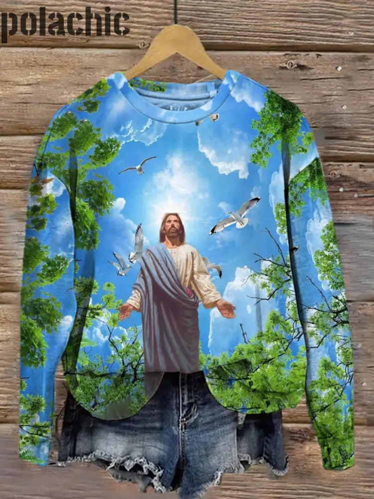 Jésus Art Print Sweat-Shirt Unisexe À Col Rond A / S Bestseller