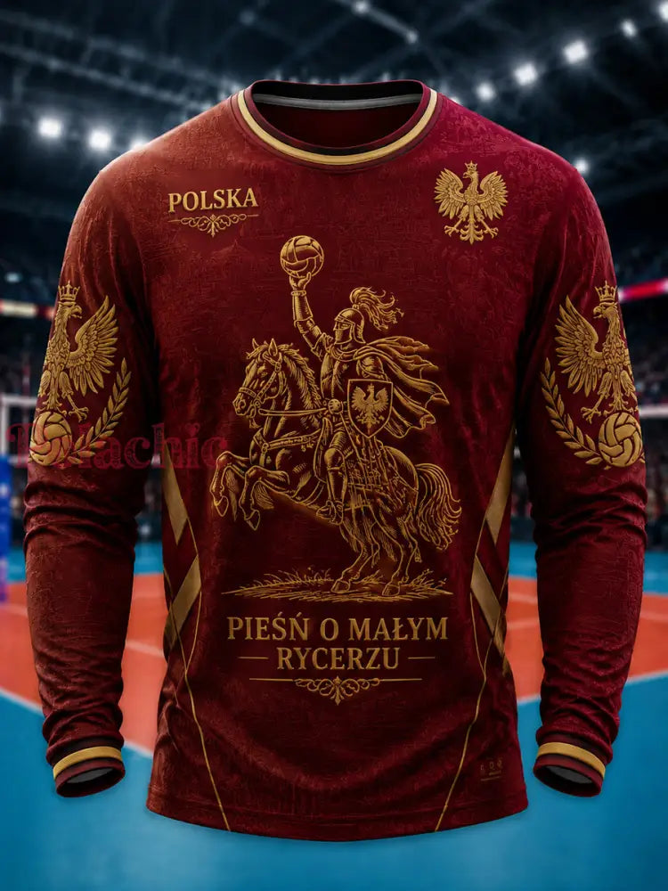 Klasyczny swobodny t-shirt z długim rękawem z polskimi wojownikami siatkówki - Jak na zdjęciu / S