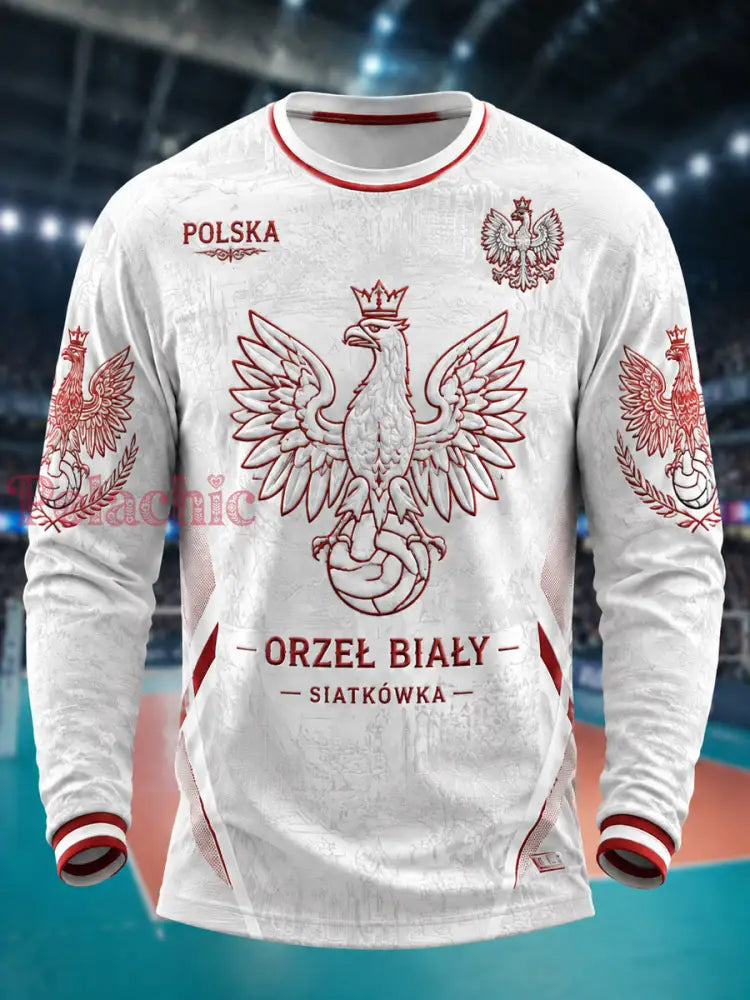 Klasyczny T-shirt z długim rękawem z polskim dumą siatkarską - Jak na zdjęciu / S