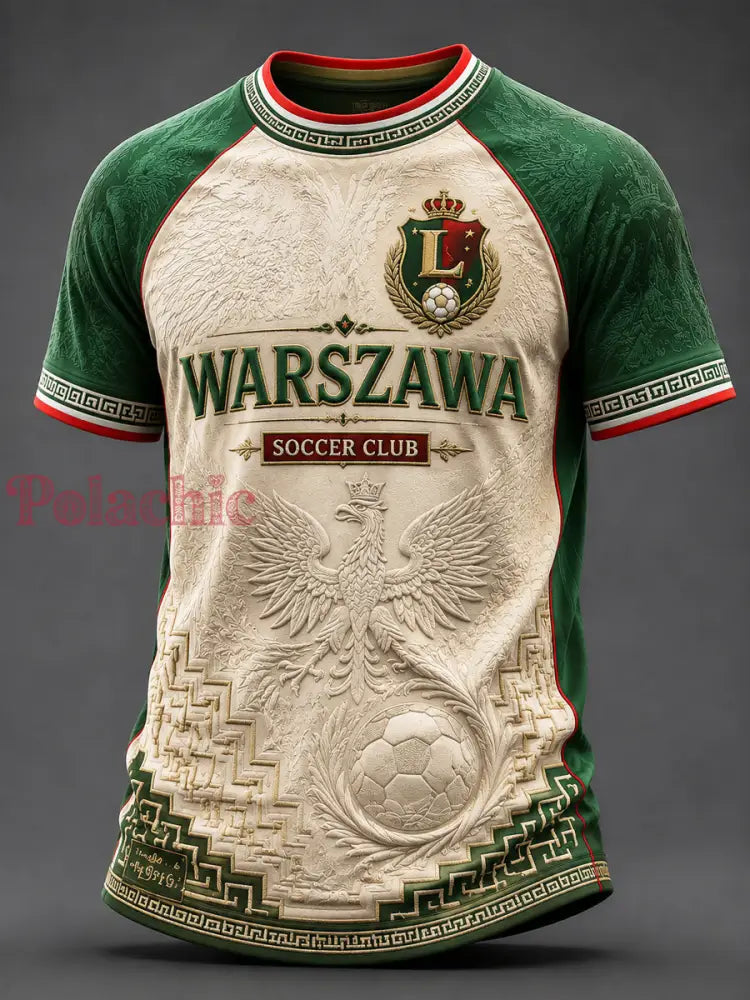 Koszulka casual z patchworkiem w stylu retro z motywem piłkarskim klubu Warszawa - Jak na zdjęciu / S
