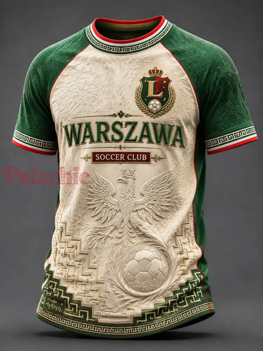 Koszulka casual z patchworkiem w stylu retro z motywem piłkarskim klubu Warszawa - Jak na zdjęciu / S