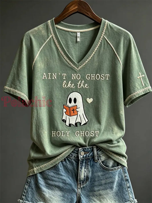 Koszulka damska z krótkim rękawem z nadrukiem „Women’s Ain’t No Ghost Like the Holy Ghost” - Zielony / S