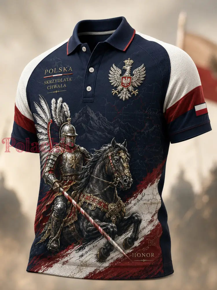 Koszulka polo z nadrukiem artystycznym przedstawiającym polską kulturę wojskową dla mężczyzn - A / S