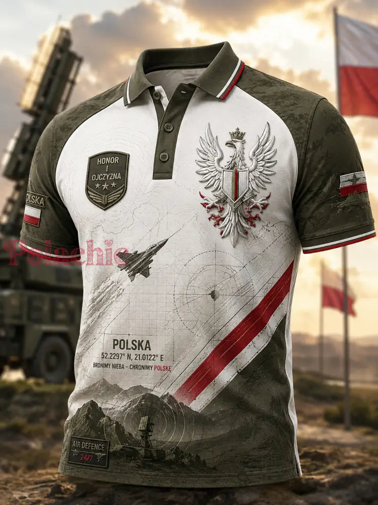 Koszulka polo z nadrukiem artystycznym przedstawiającym polską kulturę wojskową dla mężczyzn - A / S