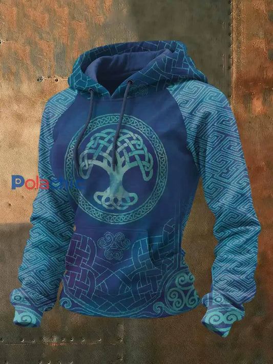 Kvinnor Vintage Viking tryck Casual Sweat à capuche comme image / S