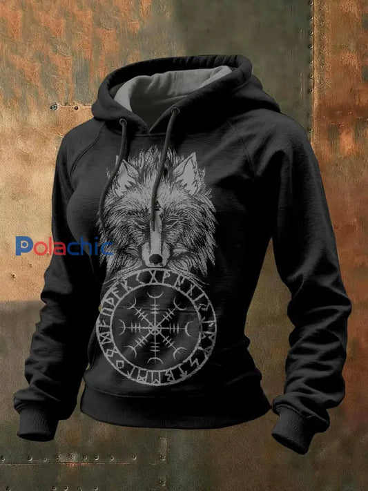 Kvinnor Vintage Viking tryck Casual Sweat à capuche comme image / S