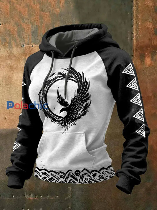 Kvinnor Vintage Viking tryck Casual Sweat à capuche comme image / S