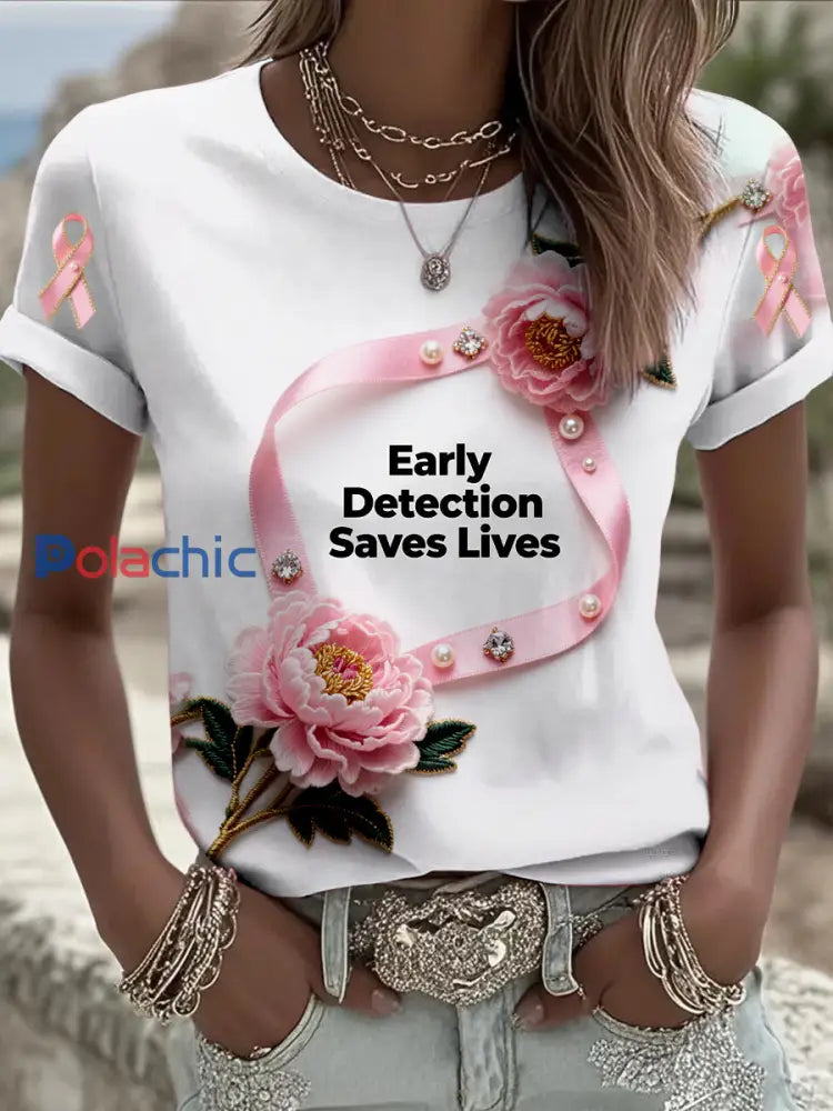 La détection précoce du cancer du sein rétro économise des vies Imprimer T-shirt confortable en coton décontracté à