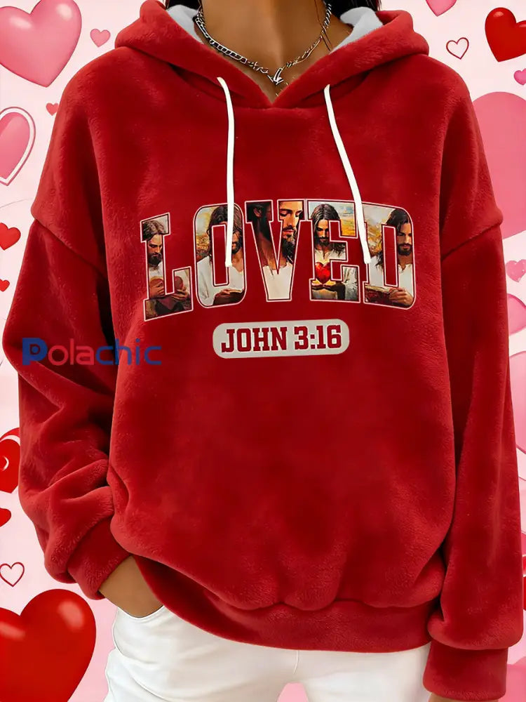 La Saint-Valentin des femmes a aimé John 3:16 Flannel Hoodie Rouge / S