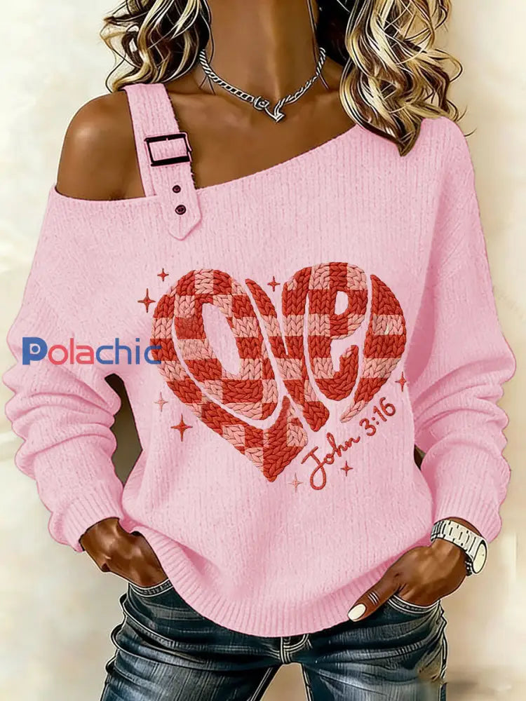 La Saint-Valentin des femmes pour Dieu a tant aimé le monde John 3:16 Tops Rose / S