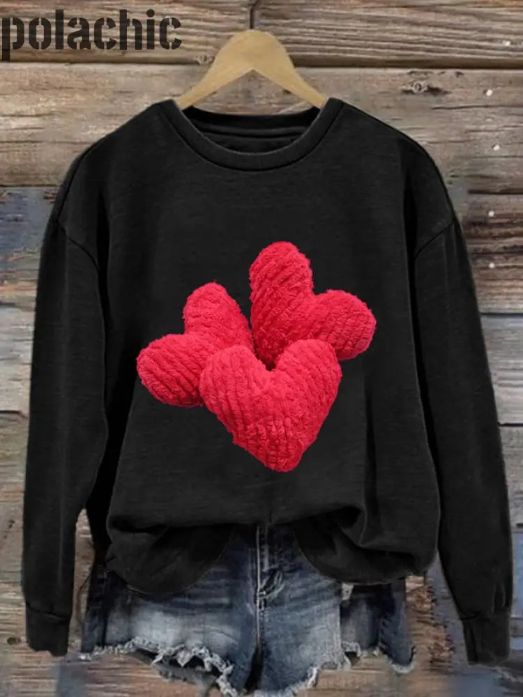 La Saint-Valentin Velours Tissu Amour Imprimé Col Rond Pull Lâche Manches Longues Sweatshirt A / S