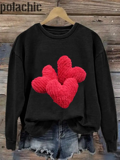 La Saint-Valentin Velours Tissu Amour Imprimé Col Rond Pull Lâche Manches Longues Sweatshirt A / S