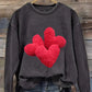 La Saint-Valentin Velours Tissu Amour Imprimé Col Rond Pull Lâche Manches Longues Sweatshirt B / S