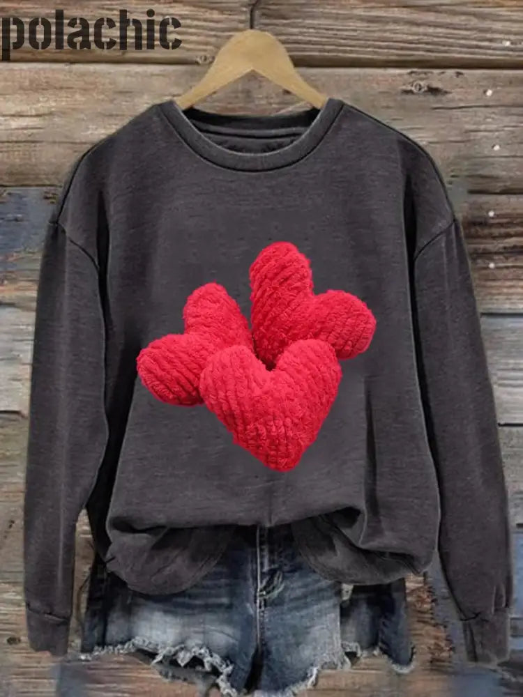 La Saint-Valentin Velours Tissu Amour Imprimé Col Rond Pull Lâche Manches Longues Sweatshirt B / S