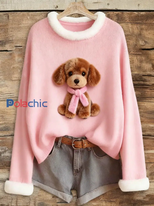 Le cancer du sein rose des femmes en peluche chien imprimé Tops Rose / S