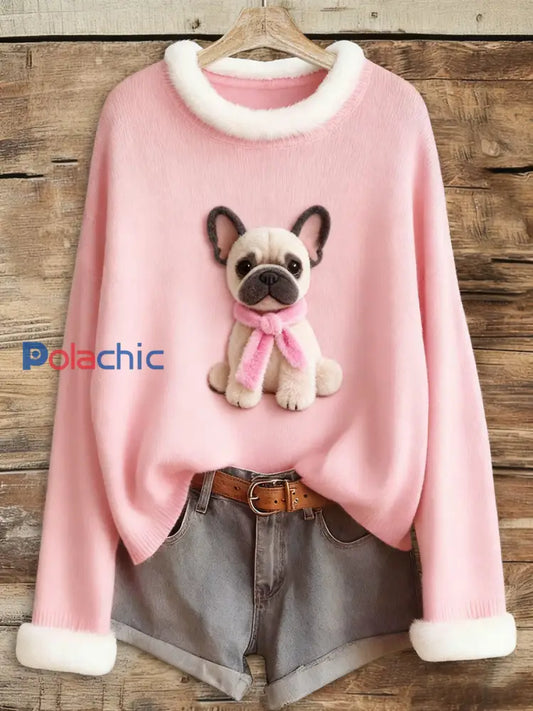 Le cancer du sein rose des femmes en peluche chien imprimé Tops Rose / S