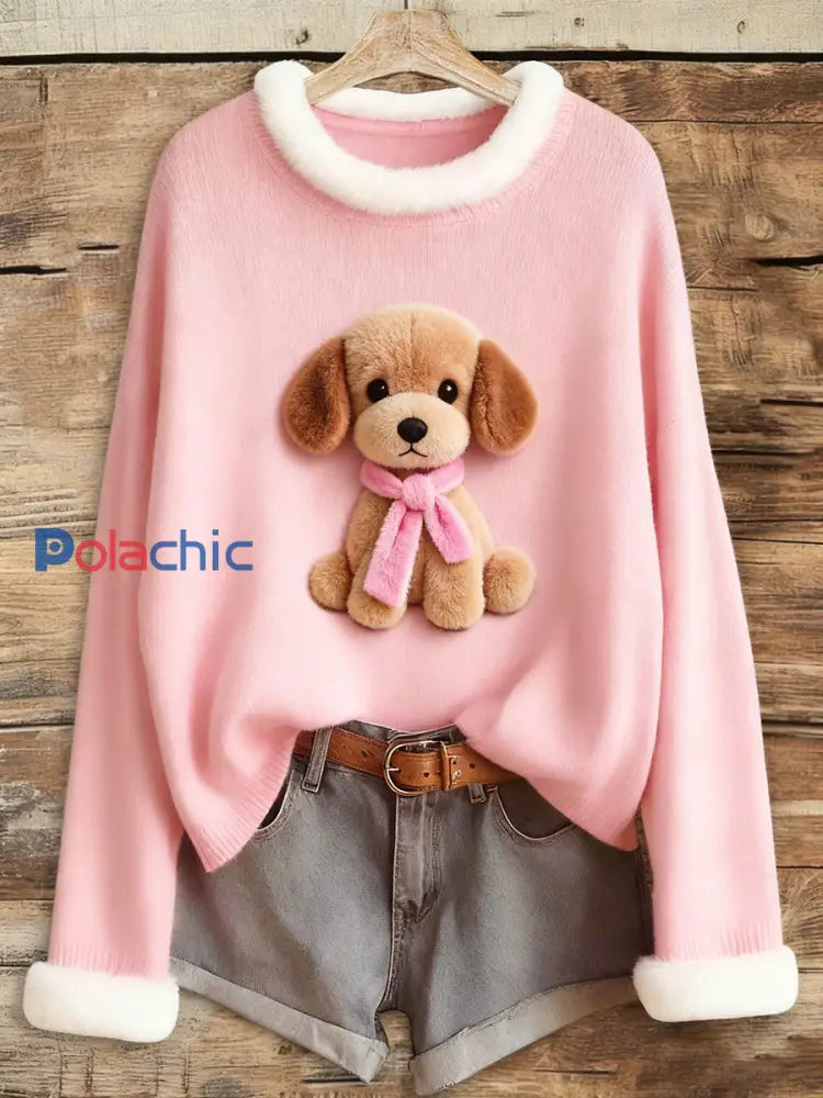 Le cancer du sein rose des femmes en peluche chien imprimé Tops Rose / S