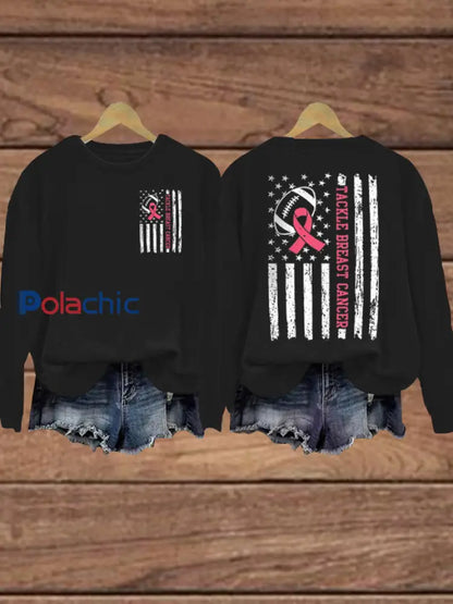 Le football féminin se combine avec le cancer du sein Sweat-shirt régulier Noir / S