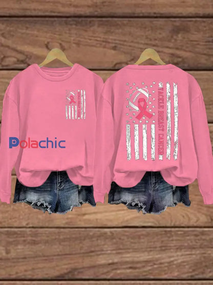 Le football féminin se combine avec le cancer du sein Sweat-shirt régulier Rose / S