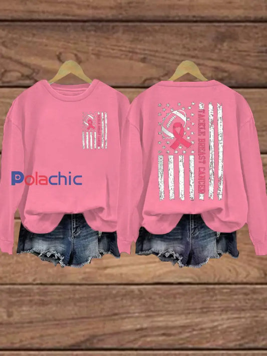 Le football féminin se combine avec le cancer du sein Sweat-shirt régulier Rose / S