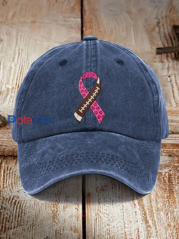 Le football unisexe combine avec le chapeau d’impression de conception de cancer du sein Bleu Marine / ONE