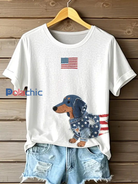 Le jour de l’indépendance des femmes a inspiré teckel Patchwork Art T-Shirt Blanc / S