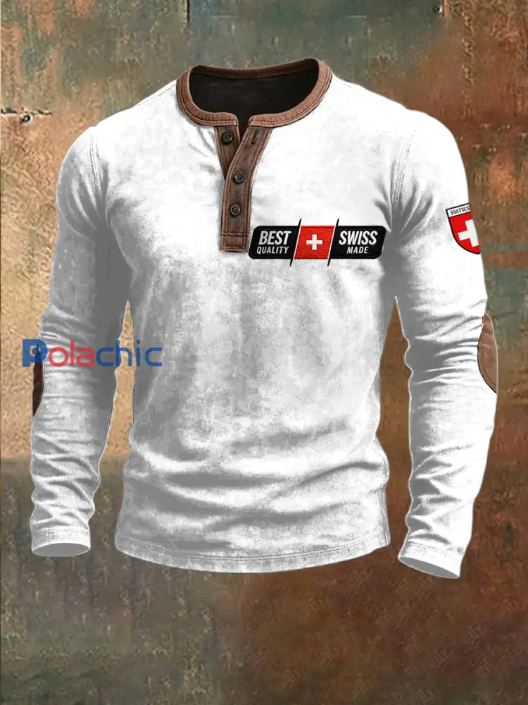 Le meilleur sweat-shirt blanc à imprimé drapeau suisse pour hommes Blanc / S