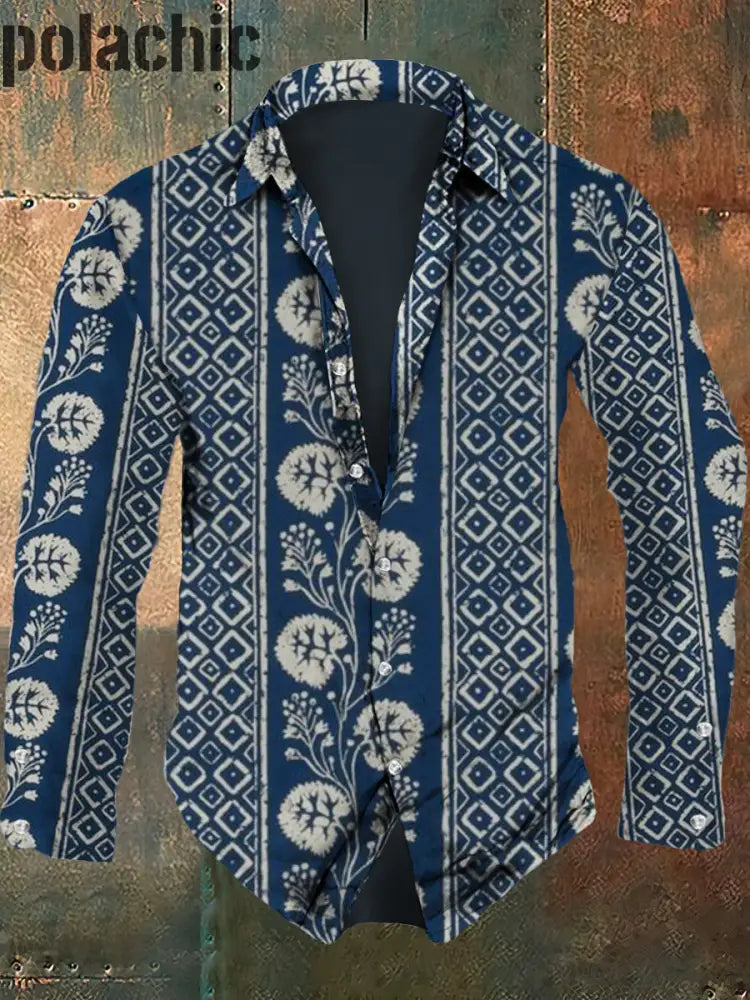Le Modèle D’art Rétro Des Hommes A Imprimé La Chemise À Manches Longues De Revers Mode