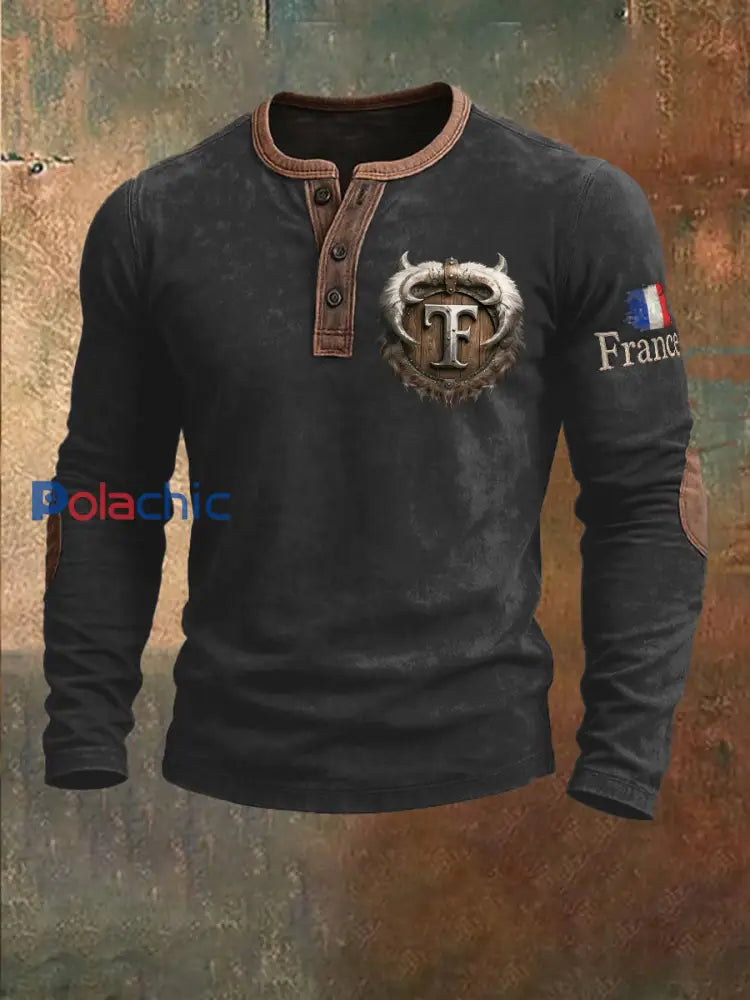 Le molleton à manches longues du patchwork des hommes avec la conception française de F Noir / S