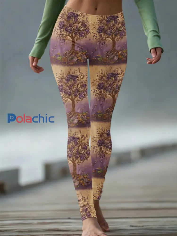 Legging confortable en tricot à gradient celtique Viking Tree Of Life pour femme Violet / S