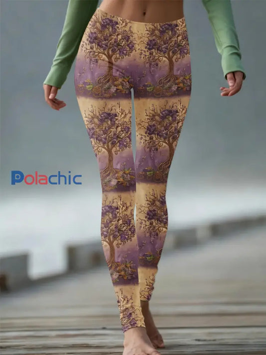 Legging confortable en tricot à gradient celtique Viking Tree Of Life pour femme Violet / S