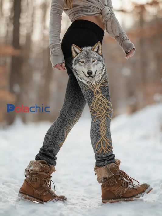 Legging confortable pour femme Viking Wolf Tree Of Life Pattern Noir / S