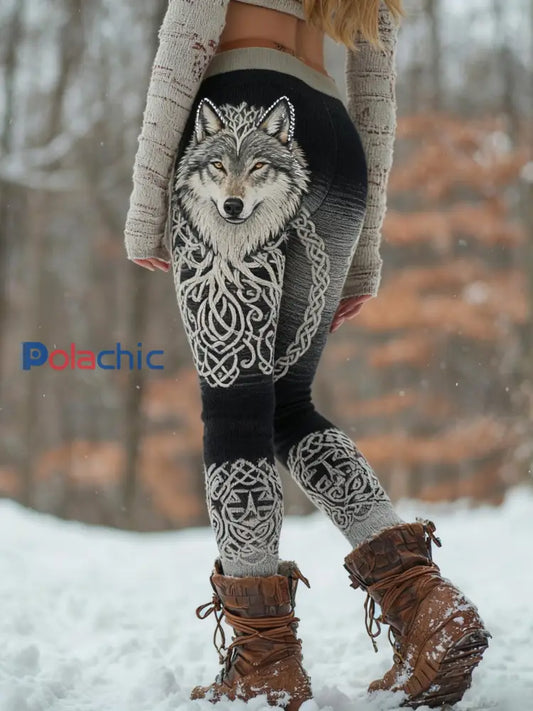 Legging confortable pour femme Viking Wolf Tree Of Life Pattern Noir / S