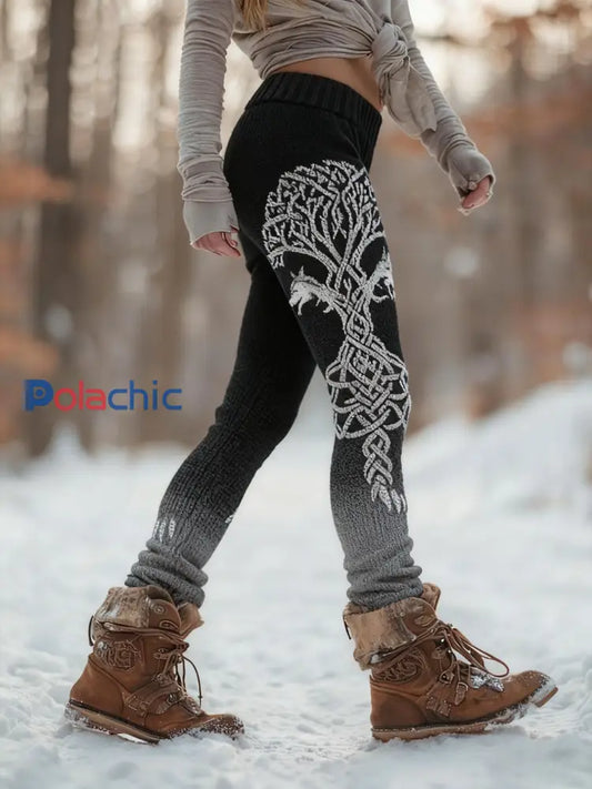 Legging confortable pour femme Viking Wolf Tree Of Life Pattern Noir / S