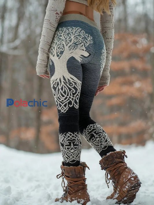 Legging confortable pour femme Viking Wolf Tree Of Life Pattern Noir / S