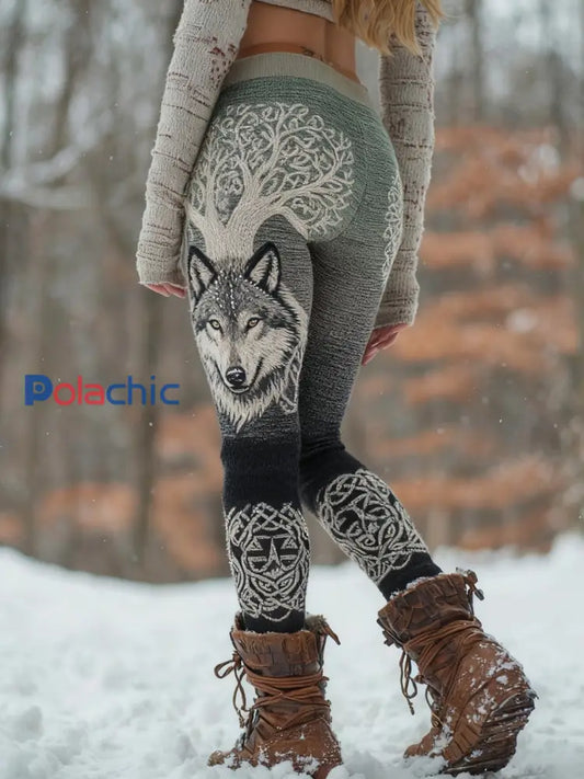 Legging confortable pour femme Viking Wolf Tree Of Life Pattern Vert / S