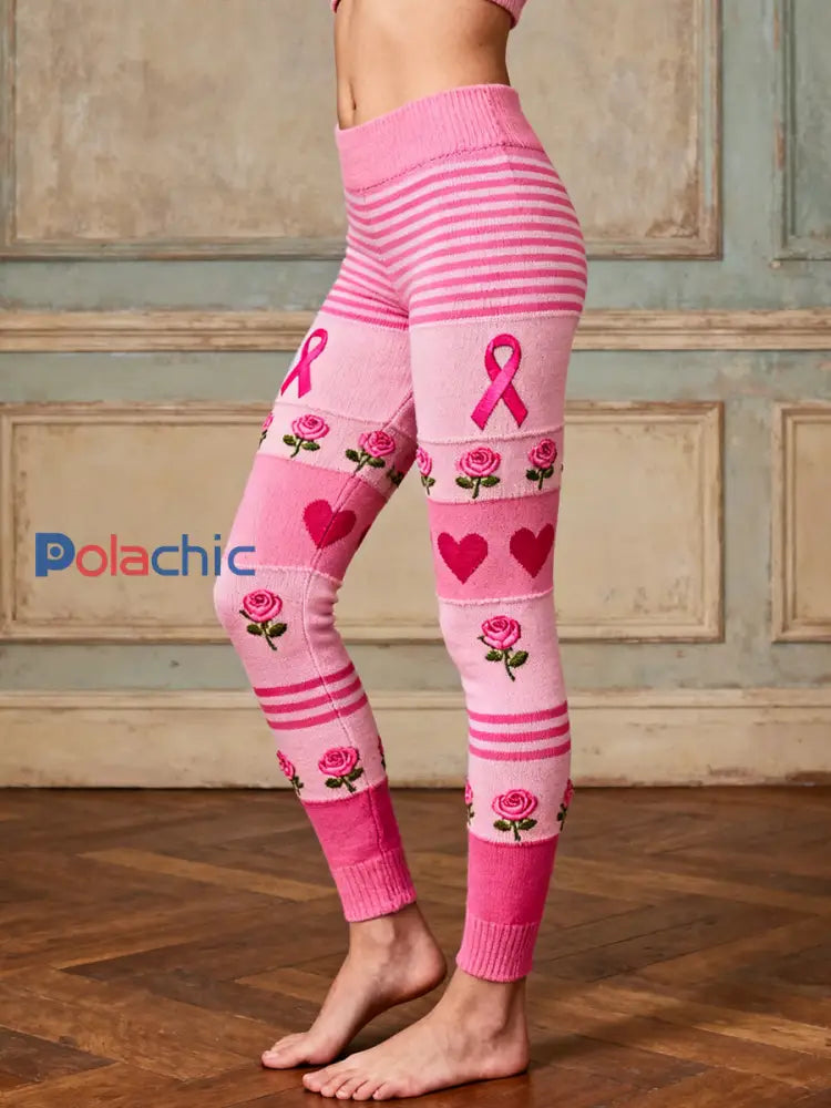 Legging Cozy Femme Ruban Rose Et Motif Floral