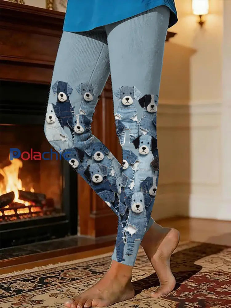 Legging doublé polaire imprimé chiot Bleu clair / S