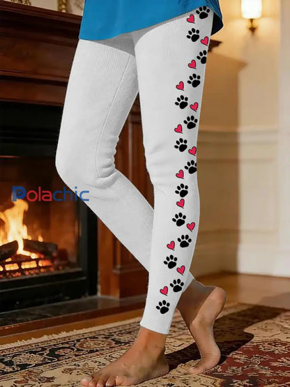 Leggings chauds doublés de molleton de patte de chien des femmes Blanc / S
