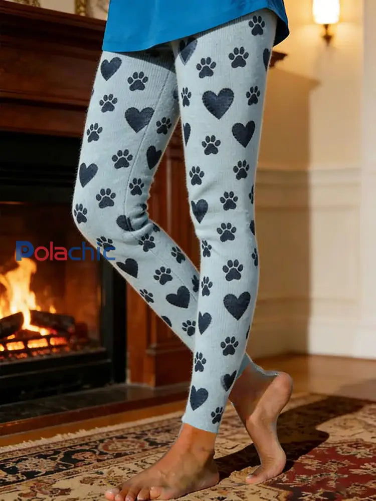 Leggings chauds doublés de molleton de patte de chien des femmes Bleu clair / S