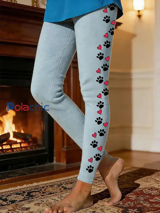 Leggings chauds doublés de molleton de patte de chien des femmes Bleu Clair / S