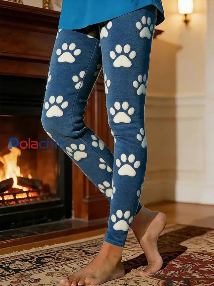 Leggings chauds doublés de molleton de patte de chien des femmes Bleu / S