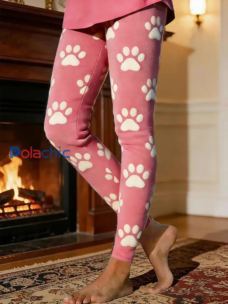 Leggings chauds doublés de molleton de patte de chien des femmes Rose / S