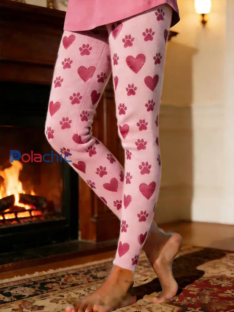 Leggings chauds doublés de molleton de patte de chien des femmes Rose / S