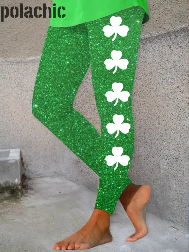 Leggings De Mode Imprimé Trèfle Jour La Saint-Patrick Des Femmes A / S