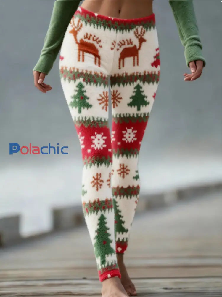 Leggings de Noël en velours pour femmes comme image / S