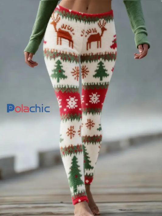 Leggings de Noël en velours pour femmes comme image / S